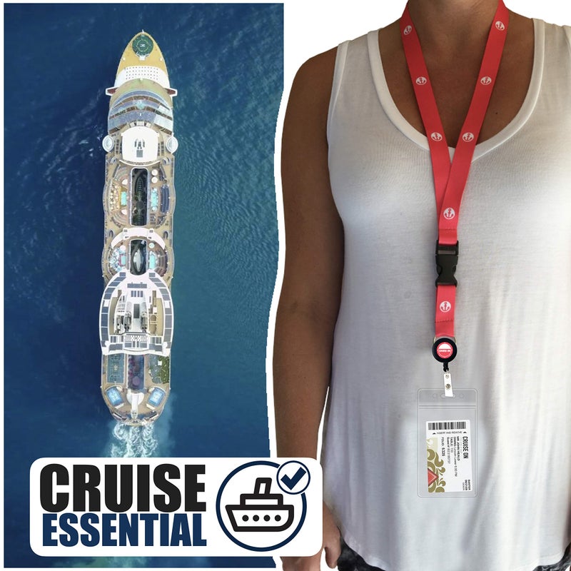 Cruise On حامل بطاقات السفن كروز أون كروز - عبوة من 2 حامل شارة قابل للسحب وحامل بطاقات مفاتيح مقاوم للماء لبطاقات السفن - أساسيات الرحلات البحرية 2026-2027، مثالي للسفر والإجازات (أزرق وأحمر) - Image 2